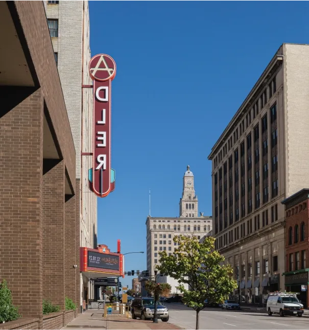 A view of Adler Theater from the street.